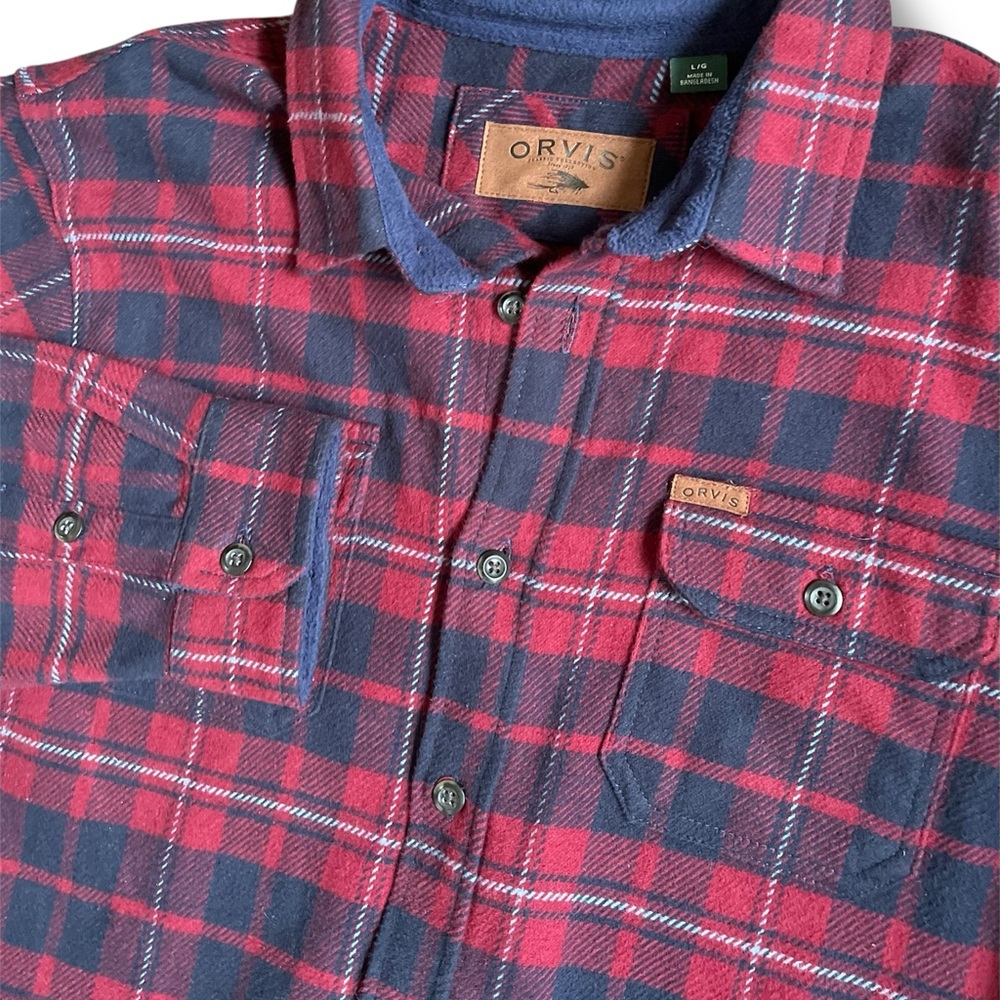 Orvis‎ Shirt Mens Large Red Green Plaid Flannel Heavyweight Workwear Outdoors